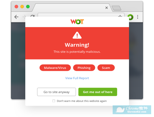 WOT: Web of Trust网站声誉评级警告屏幕